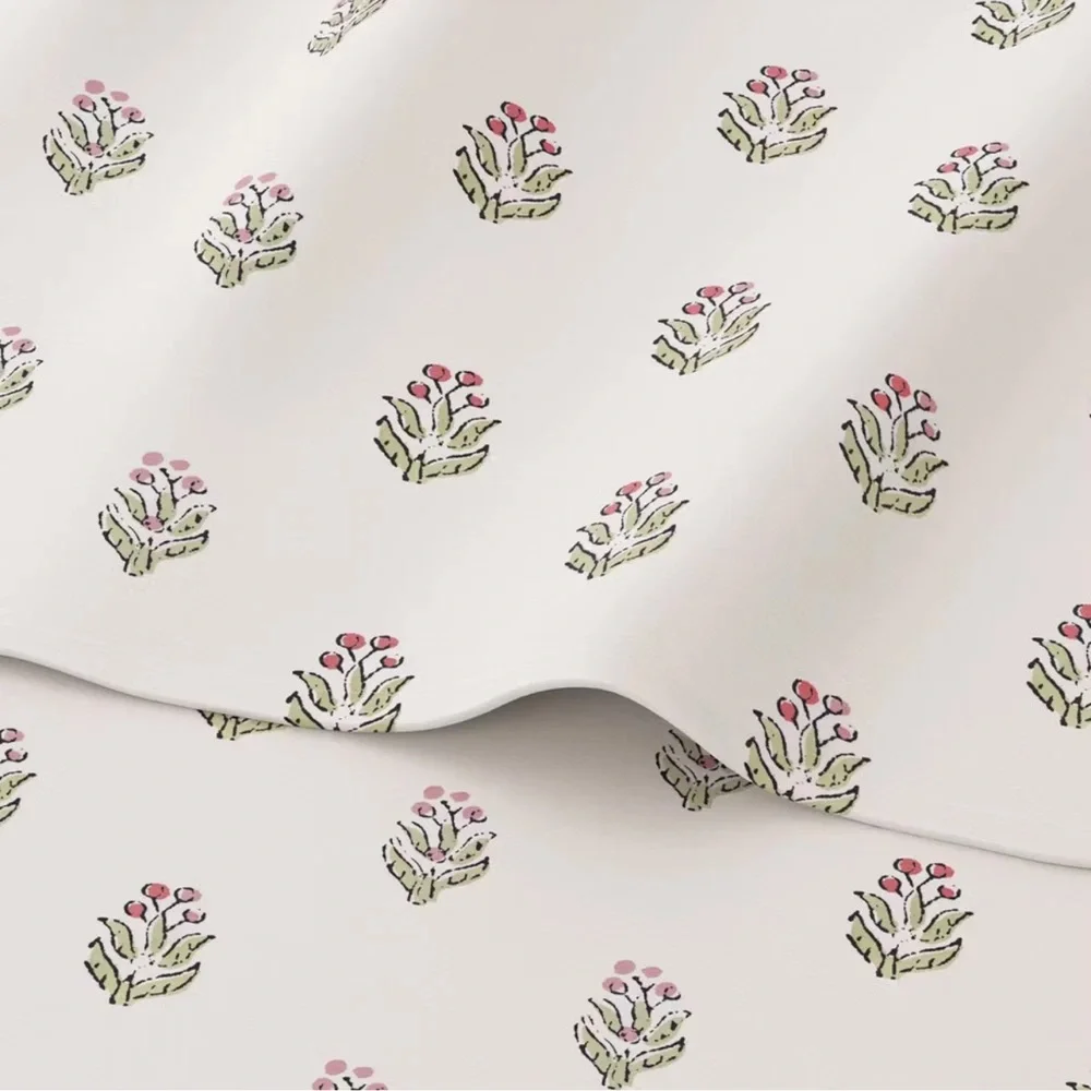 Studio McGee Threshold FULL Teen Block Print 4pc Ruffle Sheet Set Pink/Cream NEW